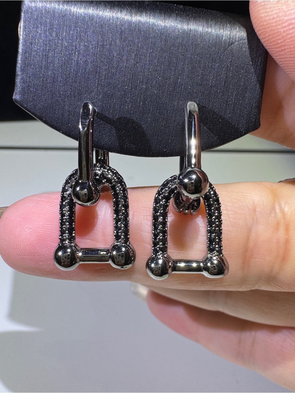 S925 Posts Black CZ  Buckle Drop Earrings